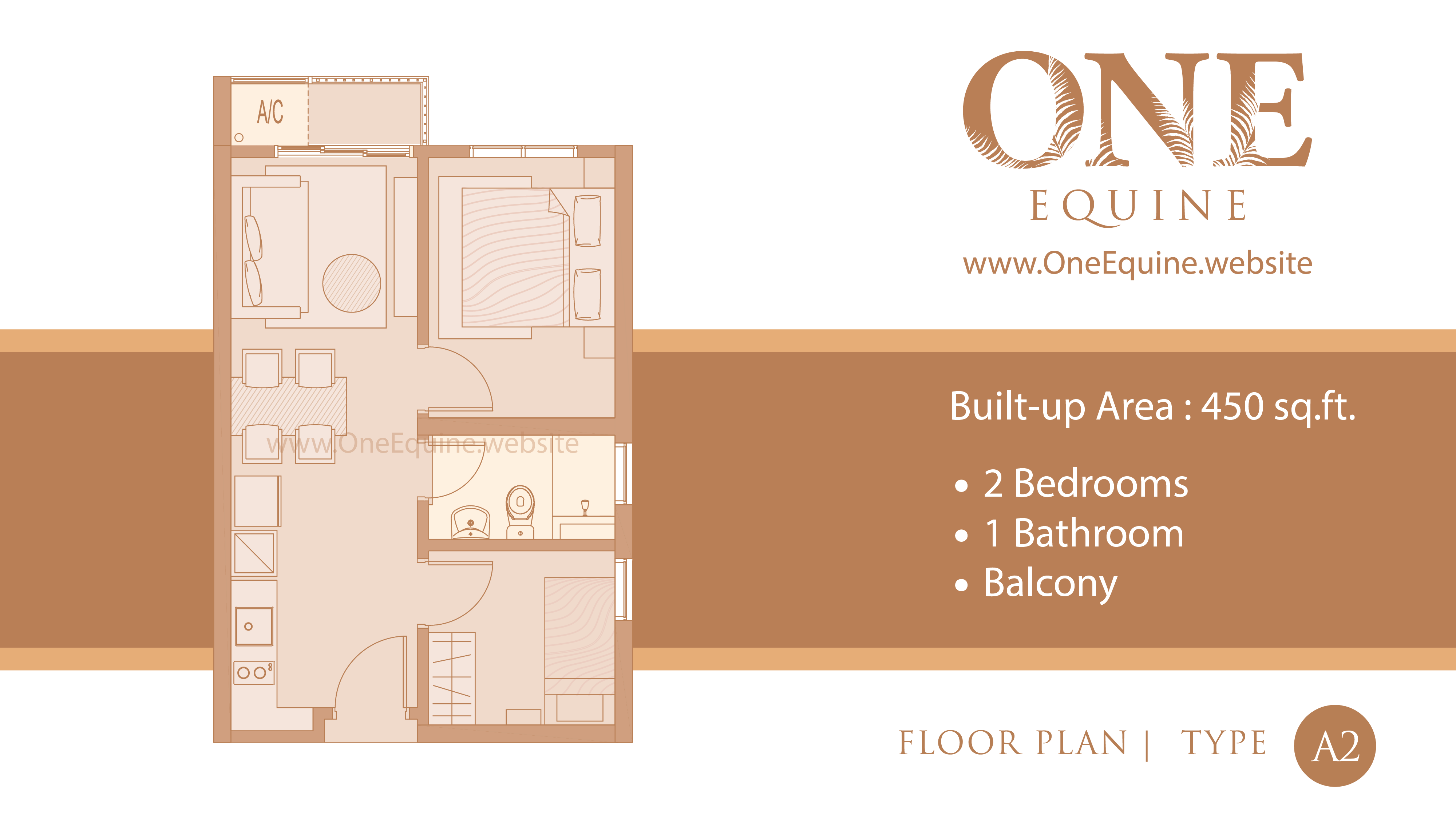 One Equine Park Seri Kembangan - SOHO 2 Bedrooms 1 Bathroom Balcony - Floor Plan Type A2 - 450 sqft
