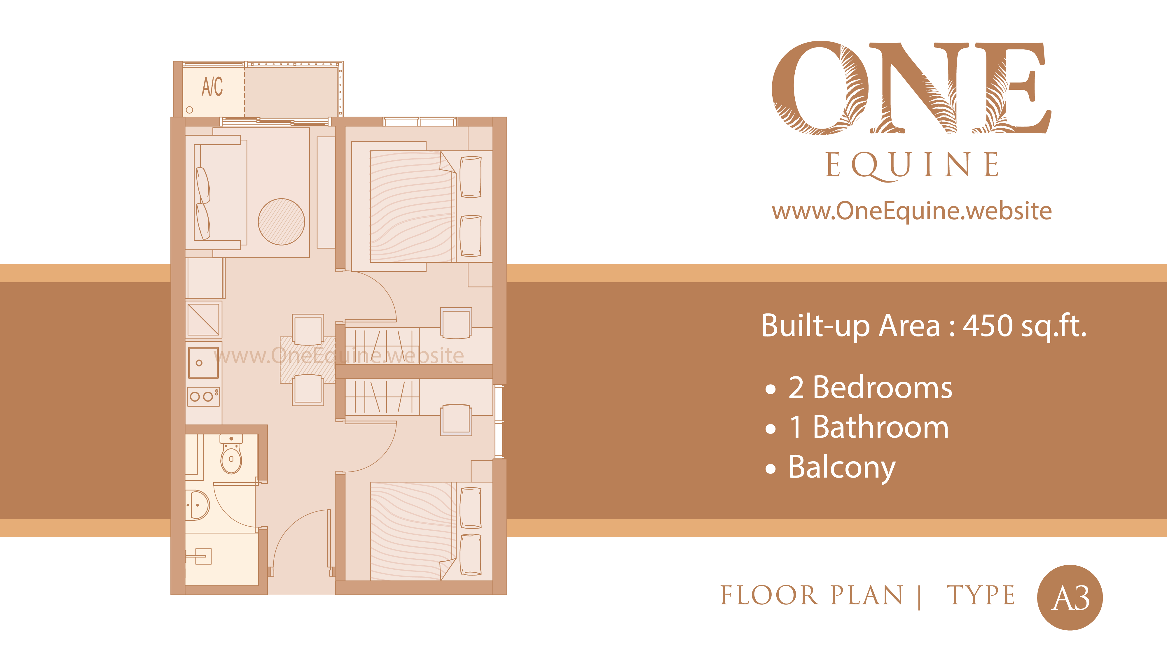One Equine Park Seri Kembangan - SOHO 2 Bedrooms 1 Bathroom Balcony - Floor Plan Type A3 - 450 sqft