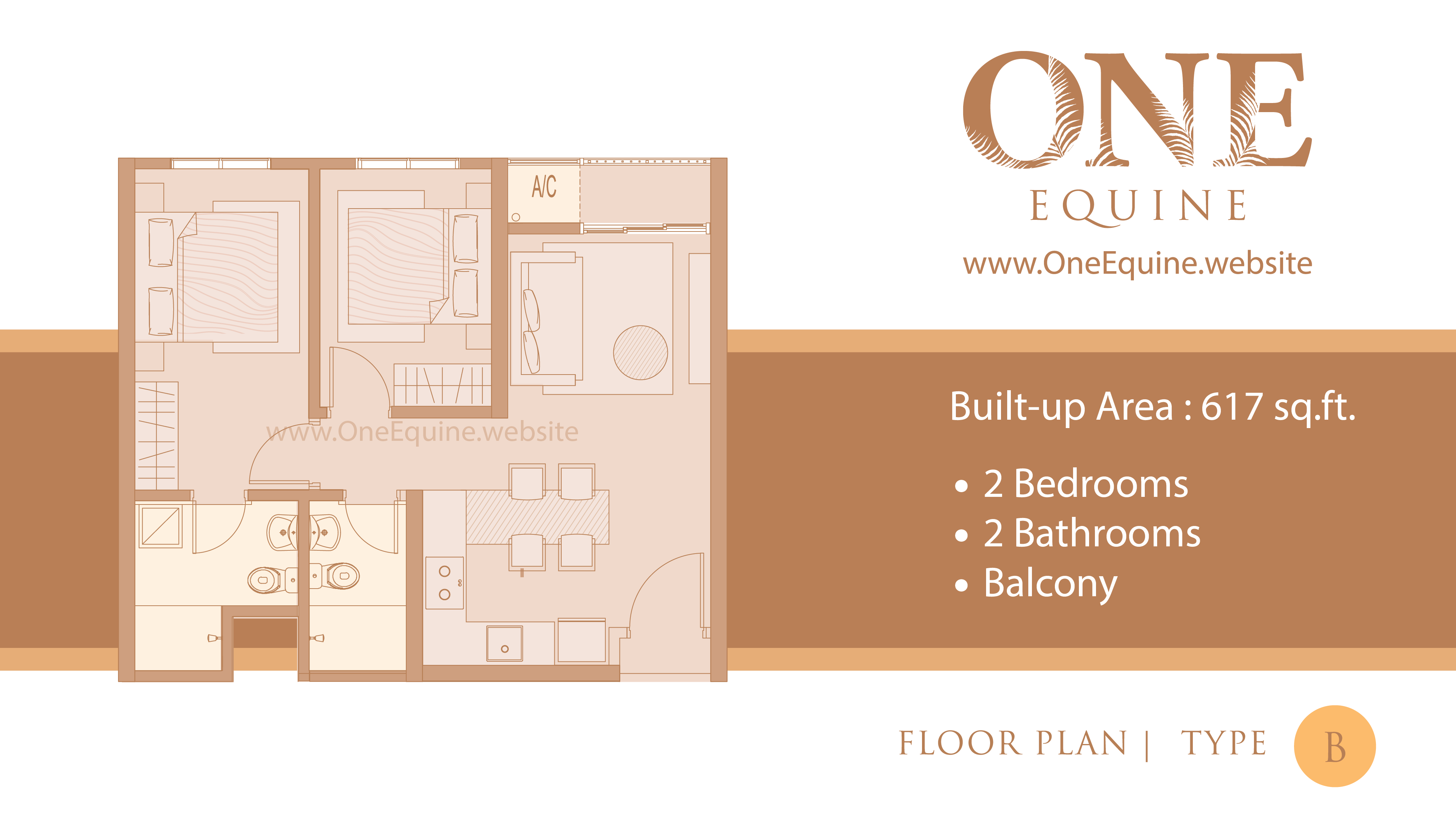 One Equine Park Seri Kembangan - Serviced Apartment 2 Bedrooms 2 Bathrooms Balcony - Floor Plan Type B - 617 sqft